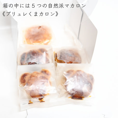 ブリュレくまカロンのトライアルセット。箱の中に五つ入っていることを説明するための商品画像