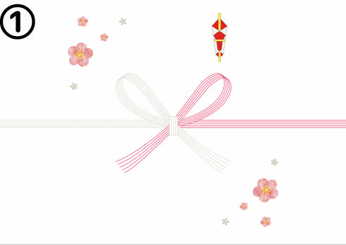 ピンクの可愛らしいお花の模様付き。紅白蝶結びの熨斗。